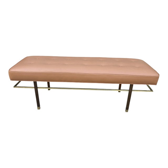 1950s Harvey Probber Brass & Leather Bench For Sale