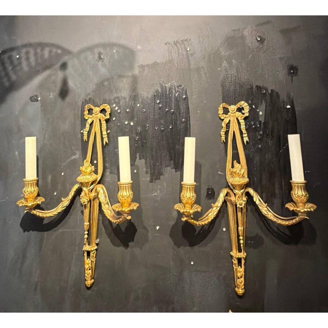 1930 French Bronze Sconces With 2 Lights - a Pair For Sale In New York - Image 6 of 8