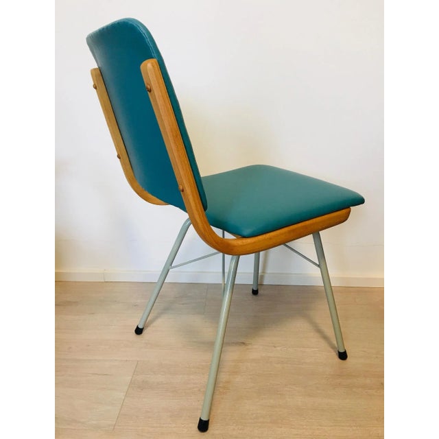 Metal, Wood & Turquoise Eco-Leather Dining Chair, 1960s For Sale - Image 6 of 10