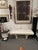 Glamorous rectangular bench having faux horn and lucite base with newly upholstered seat in Edelman faux crocodile...