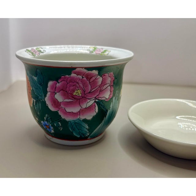 Green Floral Chinoiserie Planter With Tray For Sale In New York - Image 6 of 10