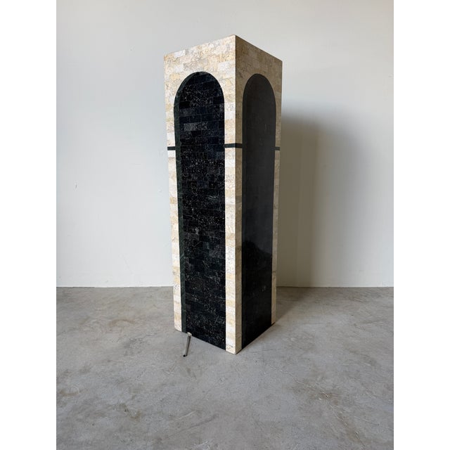 1980s Vintage Maitland-Smith Art Deco Postmodern Tessellated Stone Architectural Pedestal For Sale - Image 4 of 12
