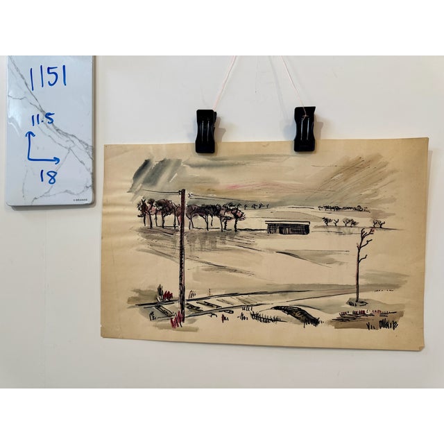 Paper Henry Emil Salloch Original Watercolor on Paper Rural Landscape Scene, 1931. For Sale - Image 7 of 7