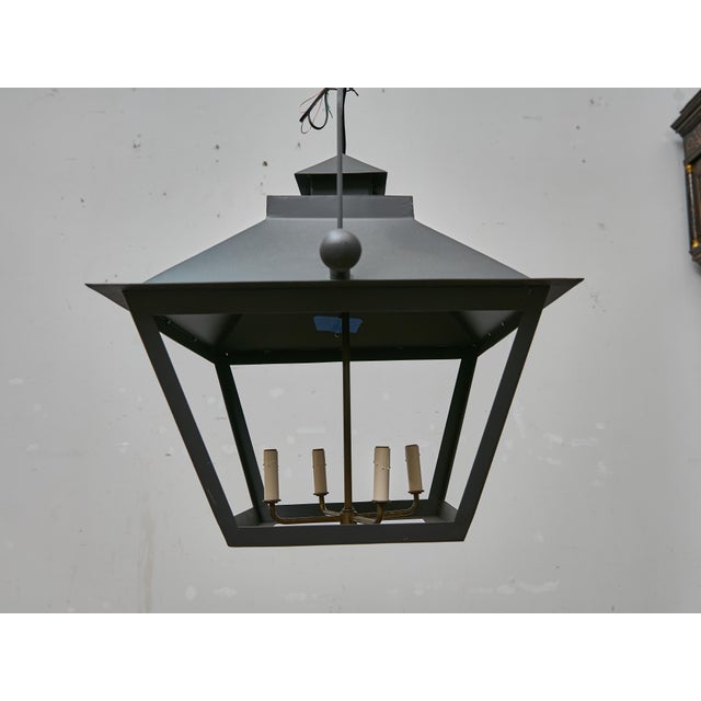 Pair of Large Iron Lanterns with Four Lights and Architectural Design For Sale - Image 12 of 12