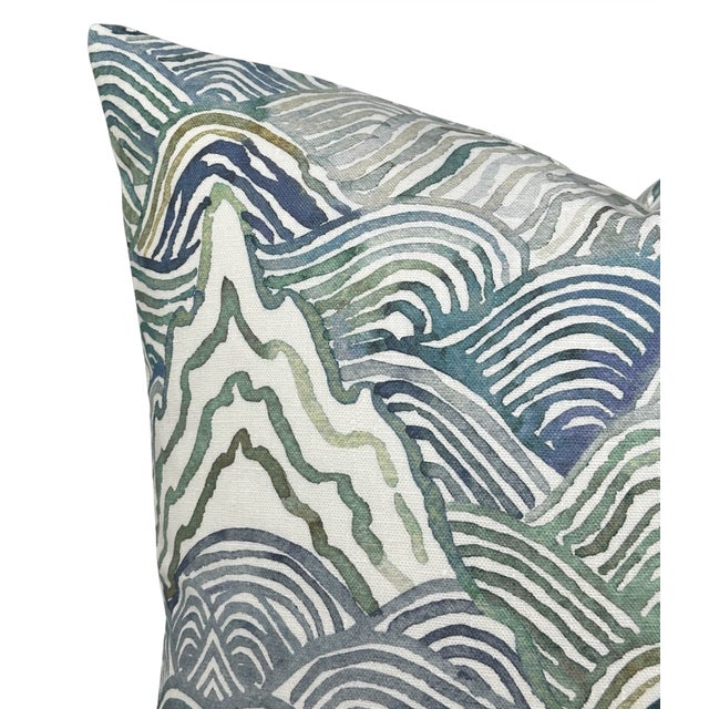 Traditional Shangri La Linen Pillow Cover in Aqua, 20x20 Pillow For Sale - Image 3 of 3