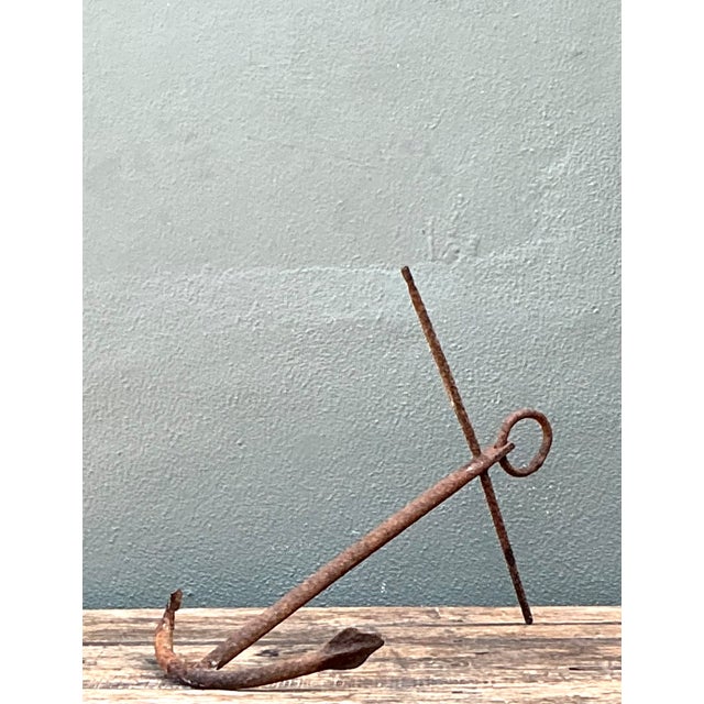 1970s Vintage Weathered Iron Nautical Anchor For Sale - Image 5 of 12