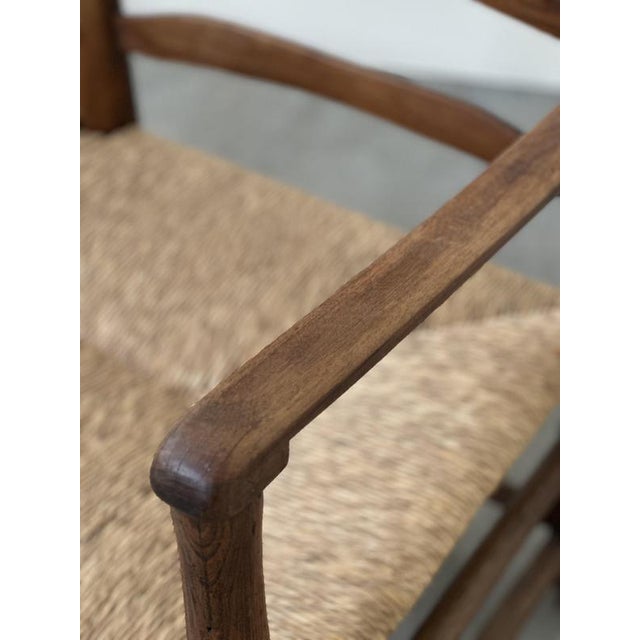 Wood Antique French Provincial Radassier Bench in Oak with Rush Seat, France For Sale - Image 7 of 16