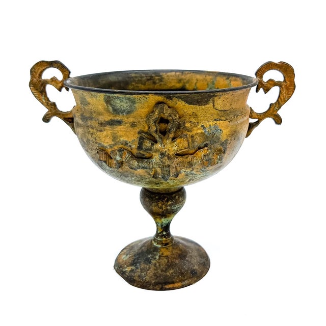 Vintage Brass Pedestal Urn Cachepot With Ornate Handles – Neoclassical / Hollywood Regency For Sale - Image 10 of 10