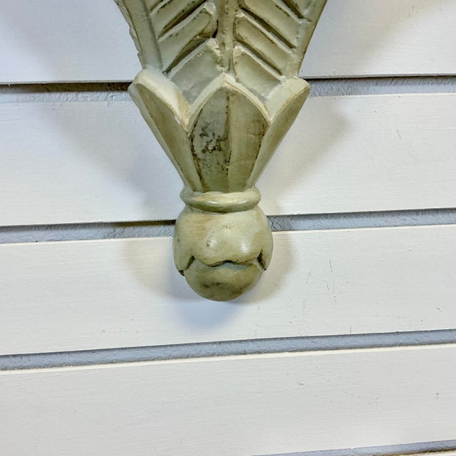 Vintage Coastal Traditional Hand Carved Wooden Painted Wall-Mounted Shelves - A Pair, Palm Fronds Accent For Sale - Image 4 of 17