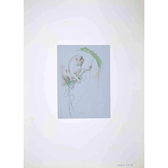 Monkey is an original drawing in pastels and ink realized by Leo Guida in 1970. Good condition. Leo Guida (1992 - 2017)....