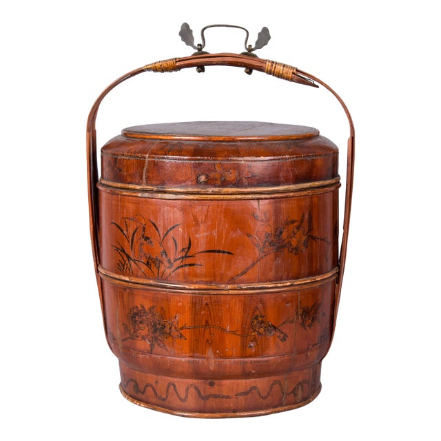 Chinese Lacquered Three-Tier Wedding Basket, Early 20th Century For Sale