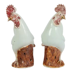 Pair of Vintage Porcelain Rooster Statues