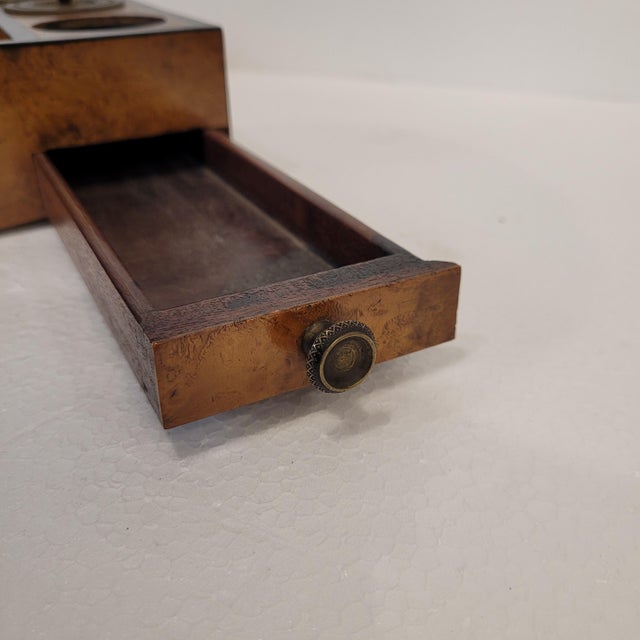 Empire Style Writing Set and Inkwell in Olive Root Wood and Gilt Bronze, France, Early 19th Century For Sale - Image 9 of 18