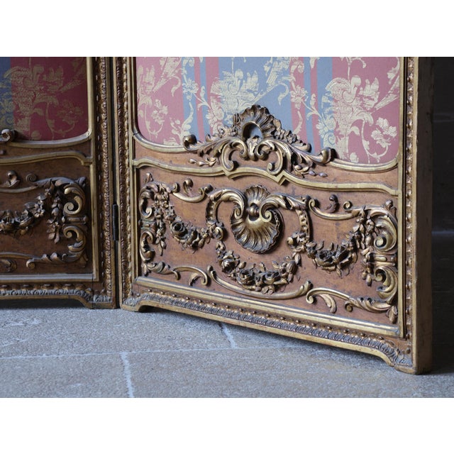 Antique French Gilded Wood Three-Panel Room Divider, 1890s For Sale - Image 5 of 16