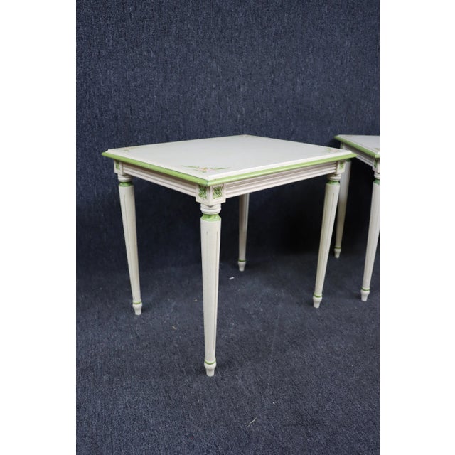 Louis XVI Style Cream Hand Painted Side Tables - a Pair For Sale - Image 4 of 7