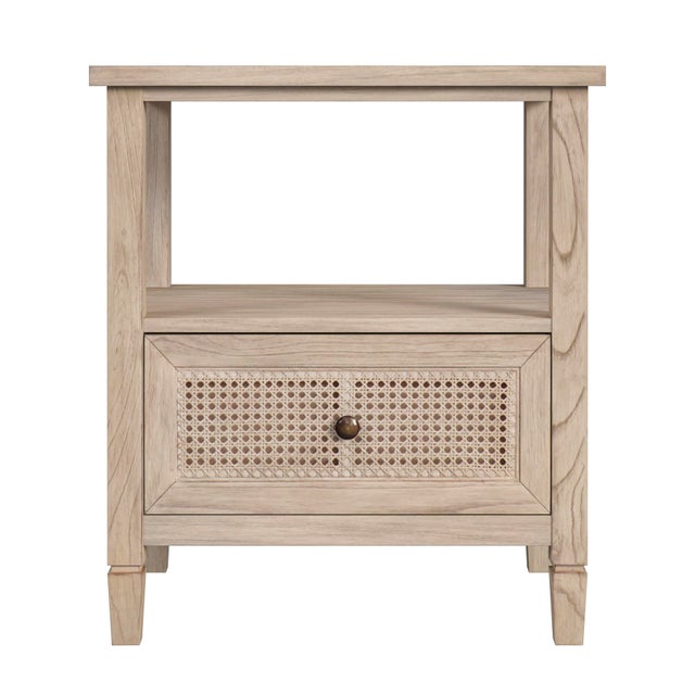 Spritely Home Accent Furniture Flagstaff 25 in. W Rectangular Cane 1 Drawer Nightstand with Top Open Shelf, Desert Sand For Sale - Image 4 of 8
