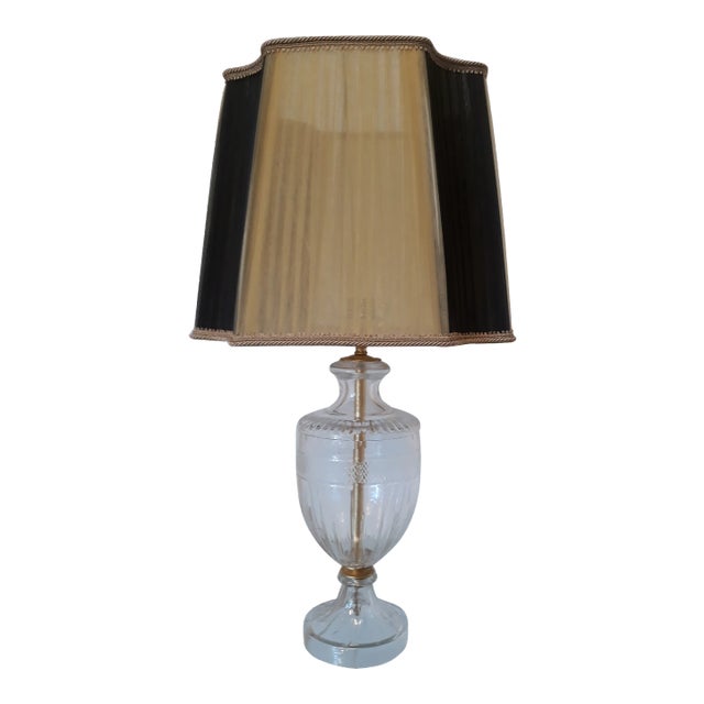 Vintage Crystal Table Lamp with Organza Lampshade For Sale