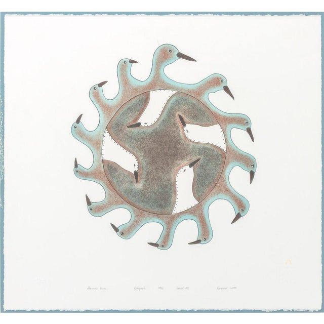 Kavavaow Mannomee (Inuk, b. 1958), "Shaman's Drum", Lithograph in Colors, 1995, signed in pencil lower right, numbered...