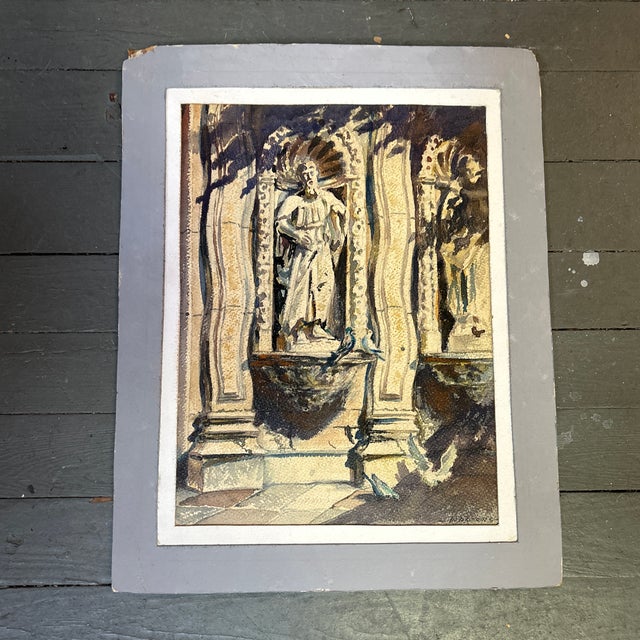 1970’s original impressionist watercolor of “St. Paul and the pigeons”. Signed and titled. Matboard is not in great shape...