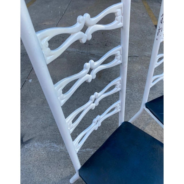 White Pair of 1970s Italian Style White Metal Chairs With Navy Blue Leather Cushions For Sale - Image 8 of 8