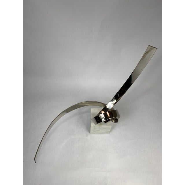 Mid 20th Century Mid-Century Modern Signed Abstract Metal Sculpture on Marble Plinth For Sale - Image 5 of 12
