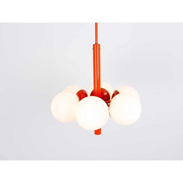 1970s Sputnik Orange Pendant Light in Opal Glass from Kaiser Idell / Kaiser Leuchten, Germany, 1970s For Sale - Image 5 of 11