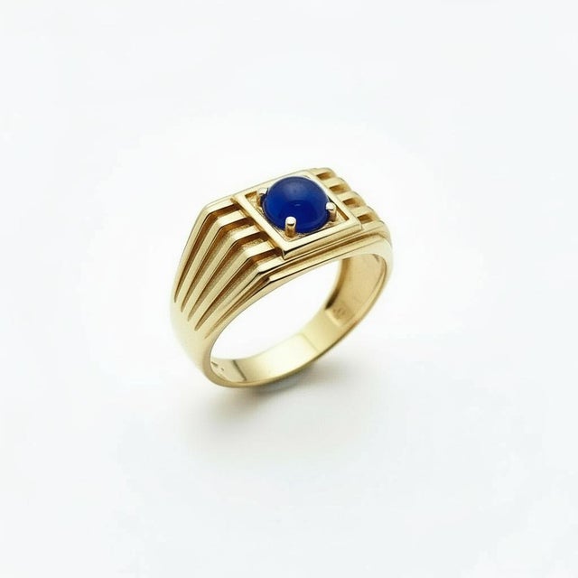 Not Yet Made - Made To Order Sapphire Solitaire Ring for Men Silver, Gold, Size 10 For Sale - Image 5 of 6