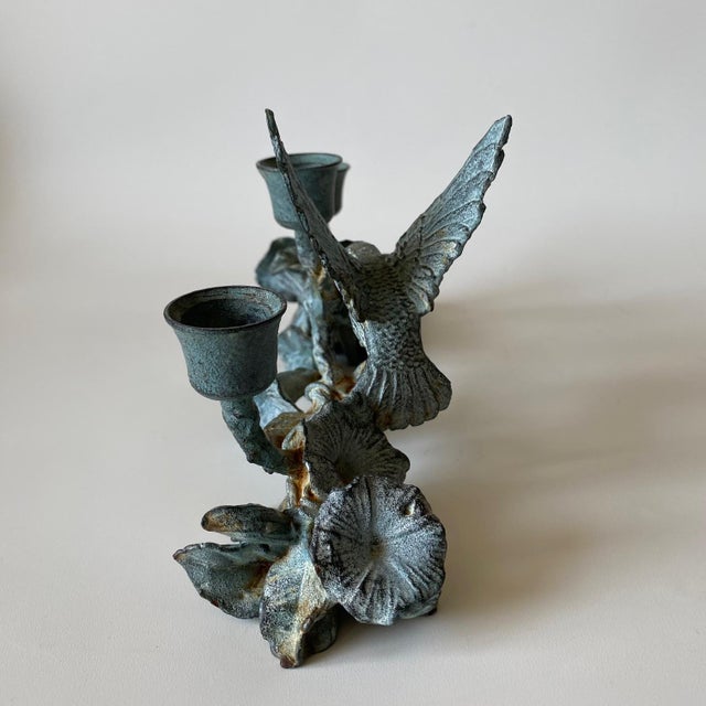 Vintage Spi Triple Candelabra: Pewter, Verde-Patina, Morning Glory Hummingbird For Sale - Image 17 of 18