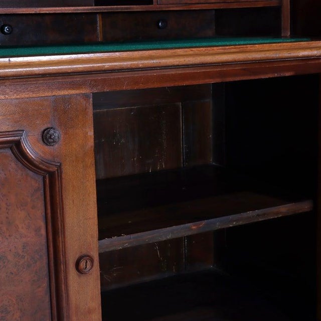 Renaissance Revival Carved Walnut & Burl Barrel Roll Top Secretary C1890 For Sale - Image 10 of 18