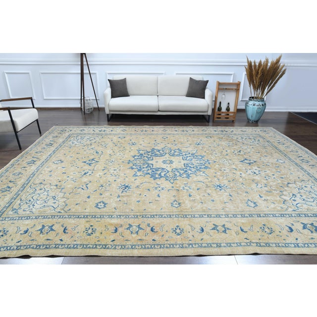 Goldenrod 1970s Vintage Persian Handmade Wool Cotton Area Rug For Sale - Image 8 of 11