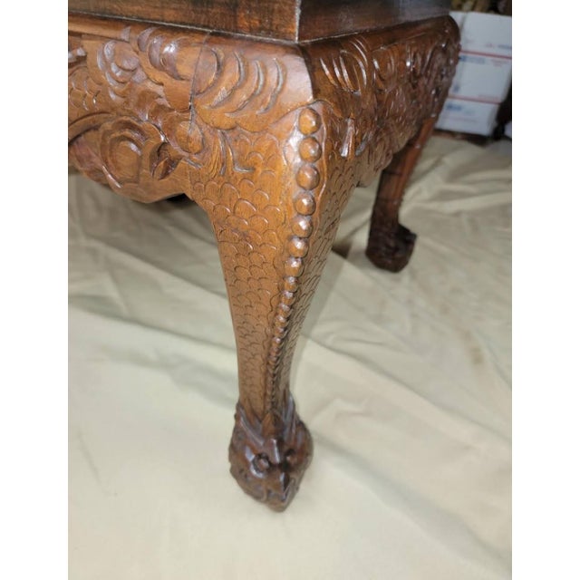 Late 19th Century Antique Chinoiserie Hand-Carved Rosewood Dragon Throne Chair With Owl Feet, Circa 1900 For Sale - Image 12 of 13