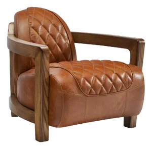 Pasargad Home Ethan Top Grain Leather Arm Chair, Brown