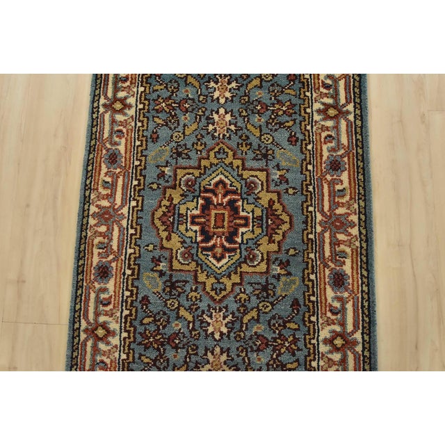 2020s Heriz Runner 2’6” X 8′ Blue Wool Tribal Hand-Knotted Oriental Rug For Sale - Image 5 of 12