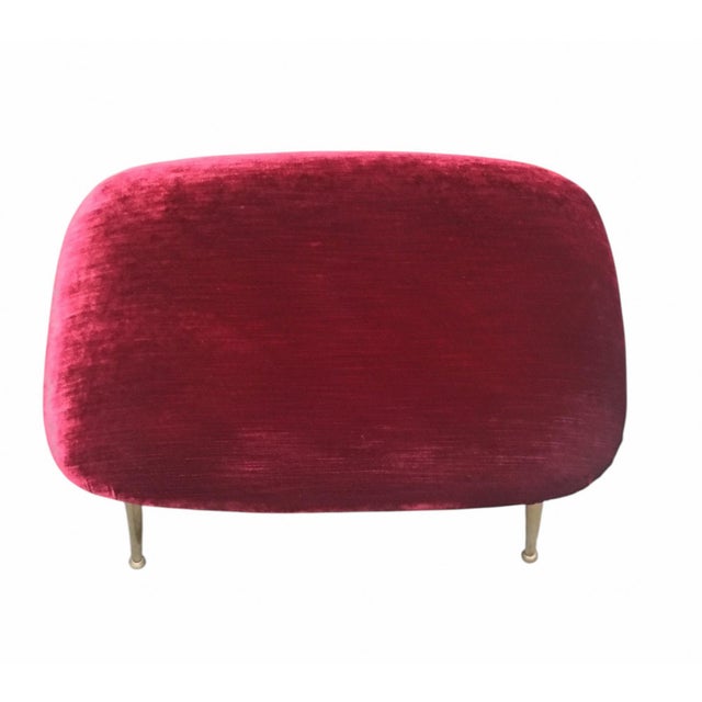 1950s Red Fabric Stool with Brass Legs, Italy, 1950s For Sale - Image 5 of 6