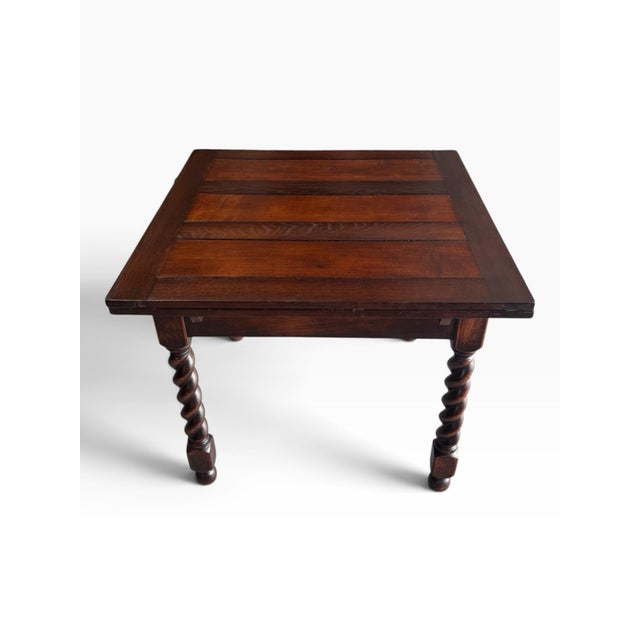 Vintage 1930s Jacobean Solid Oak Barley Twist Draw Leaf Dining Table Completely Restored. For Sale - Image 12 of 12