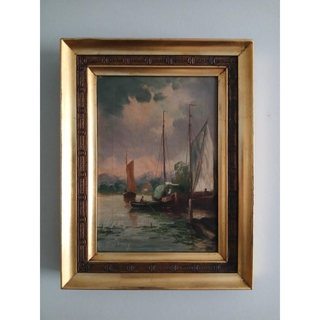 Adrien Dutrey, Sailboats on the Shore, 1890s, Oil on Canvas For Sale - Image 17 of 17
