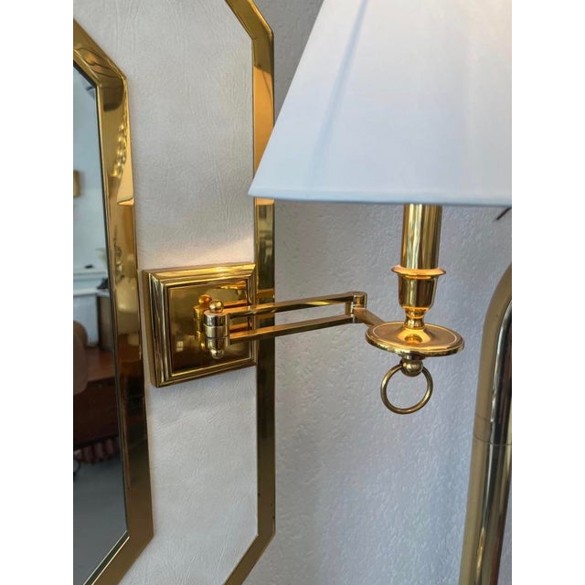 Metal Neoclassical Brass and Leatherette Mirror with Light by Guy Lefèvre for Maison Jansen, 1970 For Sale - Image 7 of 14