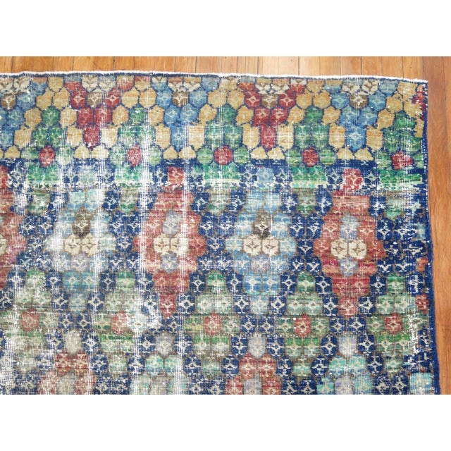 Late 20th Century Blue Shabby Chic Vintage Anatolian Deco Carpet - 6'11" x 9'8" For Sale - Image 5 of 6