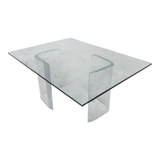 Vintage 1970s Mid-Century Modern Lucite Base Glass Top Rectangular Coffee Table For Sale
