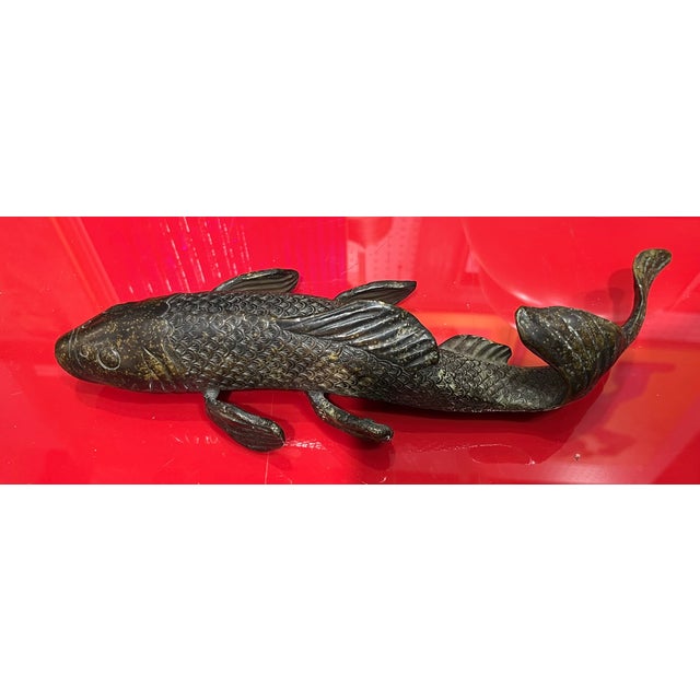 Antique 19th Century Japanese Meiji Bronze Fish Okimono Sculpture of a Carp or Koi For Sale In New York - Image 6 of 12