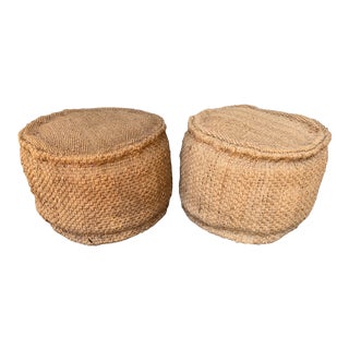 1980s Vintage Woven Jute Poufs - a Pair For Sale