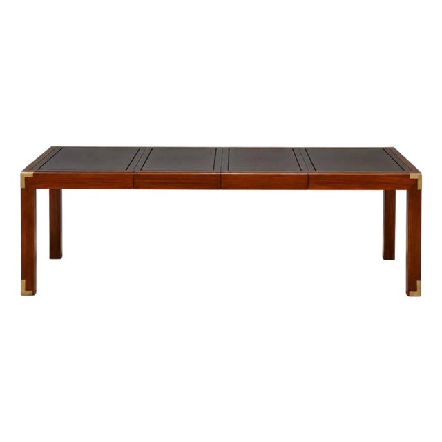 Vintage Solid Mahogany and Brass Dining Table For Sale