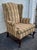 Vintage Queen Anne Wingback Chair Mahogany Cabriole Leg Striped Tapestry Floral For Sale - Image 10 of 15