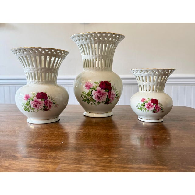 Eggshell Victorian Rose Porcelain Vases For Sale - Image 8 of 12