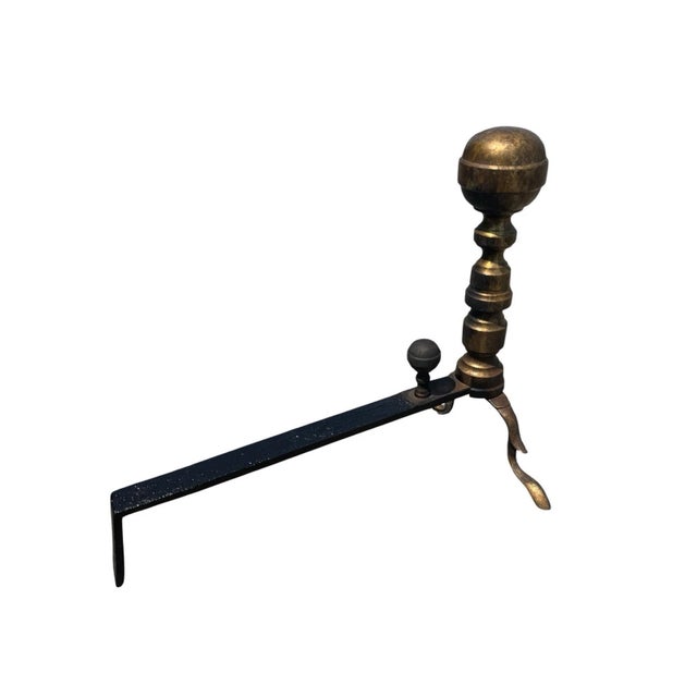 Antique Brass Ball Finial Fireplace Andirons Fire Dogs Pair Early 1900s For Sale - Image 9 of 18