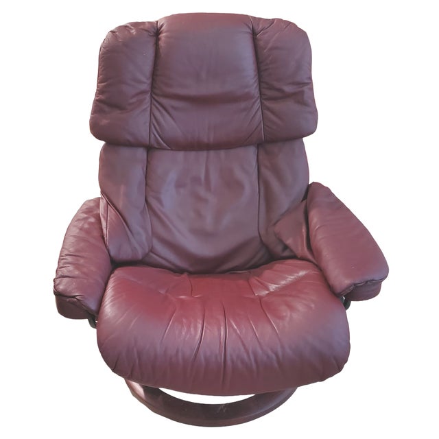 Ekornes ASA Ekornes Stressless Vegas (Large) Scandinavian Burgundy Leather Size Large Recliner & Ottoman For Sale - Image 4 of 5