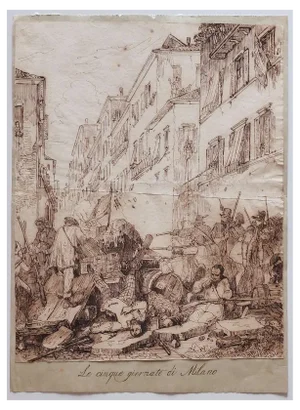 Unknown, Five Days in Milan, Original Ink Drawing on Paper, 19th Century