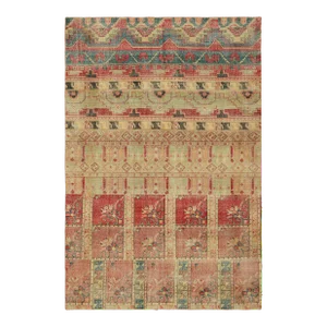Rug and Kilim’s Distressed Style Rug in Warm Polychromatic Geometric Patterns
