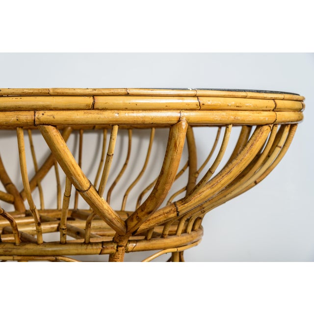 Mid Century Bamboo Rattan Center Table, Original Smoked Glass Top For Sale In West Palm - Image 6 of 10