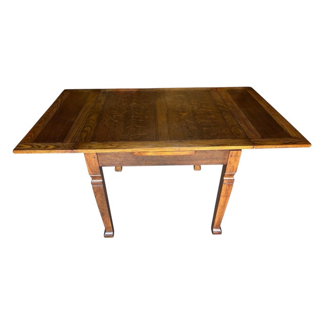 Wood 1930s Solid Oak Draw Leaf Table For Sale - Image 7 of 9